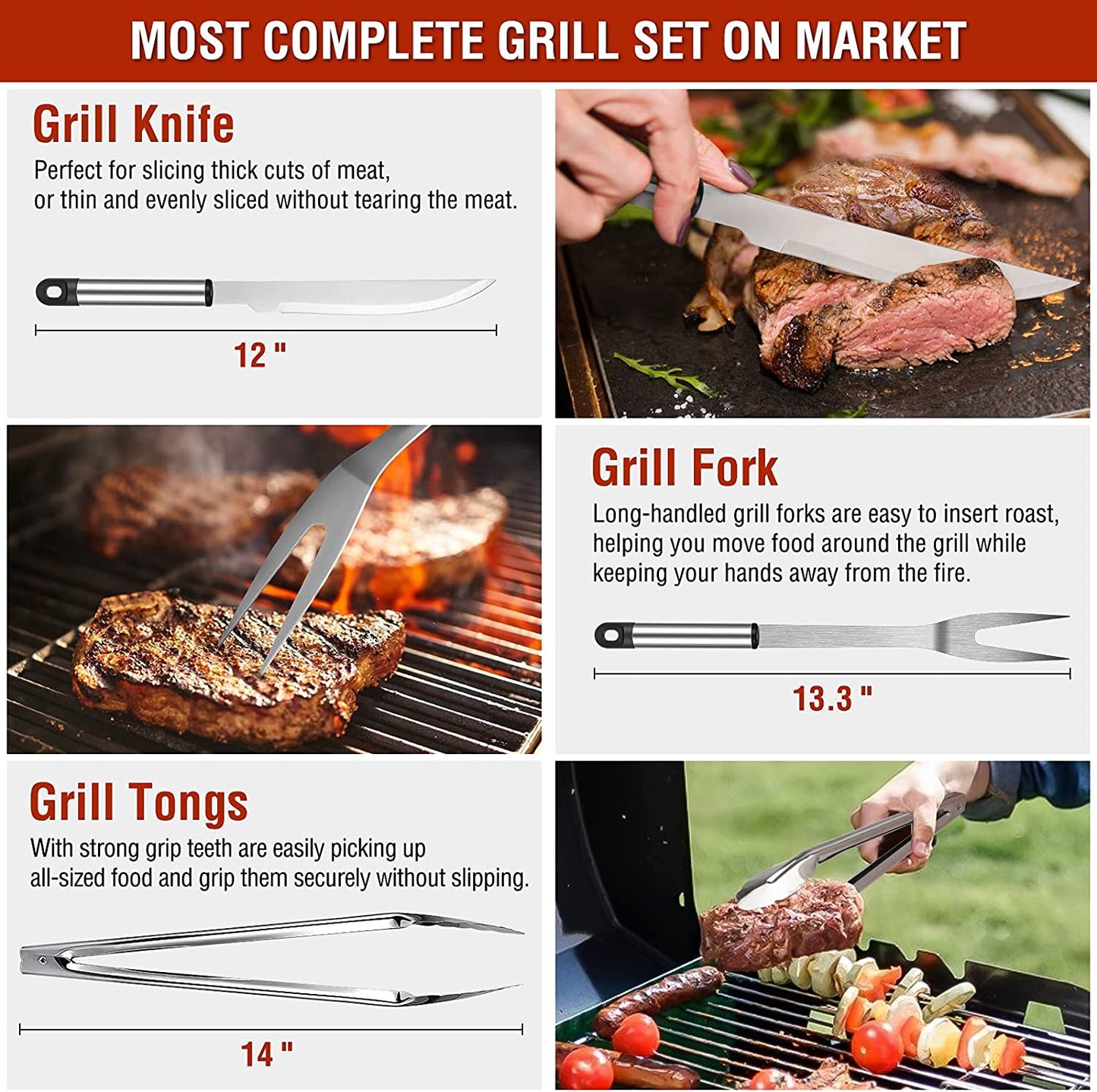 Grill Tools, BBQ Accessories, Grill Accessories, Grill Set for Outdoor Grill, Grill Utensils Stainless Steel Grilling Tools Grill Kit, 122PCS Grilling Gifts for Men Women Christmas