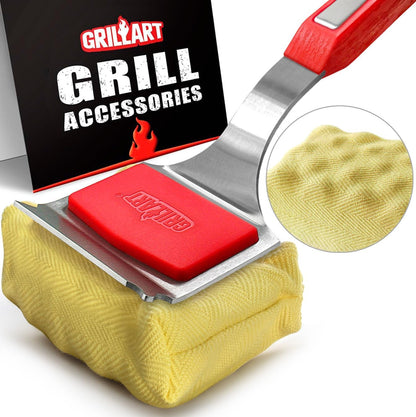 Grill Brush Bristle Free. Steamwizards BBQ Replaceable Cleaning Head, Unique Seamless-Fit Scraper Tool for Cast Iron/Stainless-Steel Grates, Safe Barbecue Grill Cleaner-Red