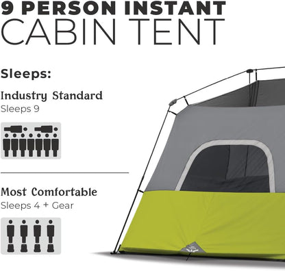 Core 9 Person Instant Cabin Tent - 14' X 9', Green (40008)