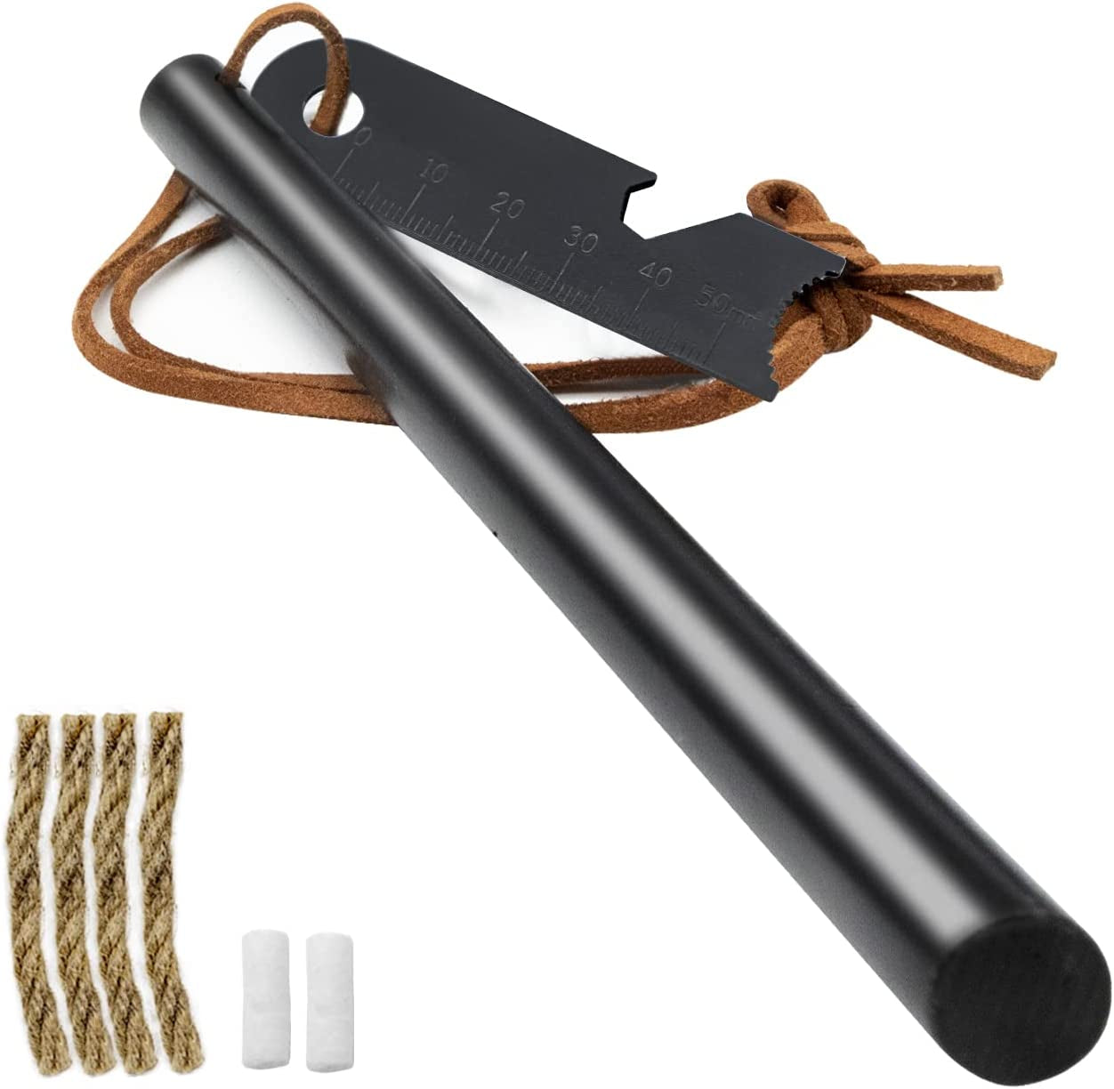 BCHARYA Fire Starter Survival Tool, Ferro Rod Kit with Leather Neck Lanyard and Multi-Tool Striker, Flint and Steel Survival Igniter with Tinder Rope and Tab for Camping, Hiking and Emergency