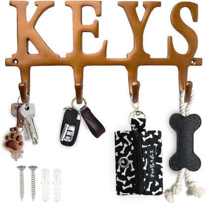 Comfify Key Holder for Wall - Cast Iron Decorative Farmhouse Rustic Wall Mount Key Organizer - 4 Key Hooks - Vintage Key Rack for Entryway with Screws and Anchors – 6X8” - Silver