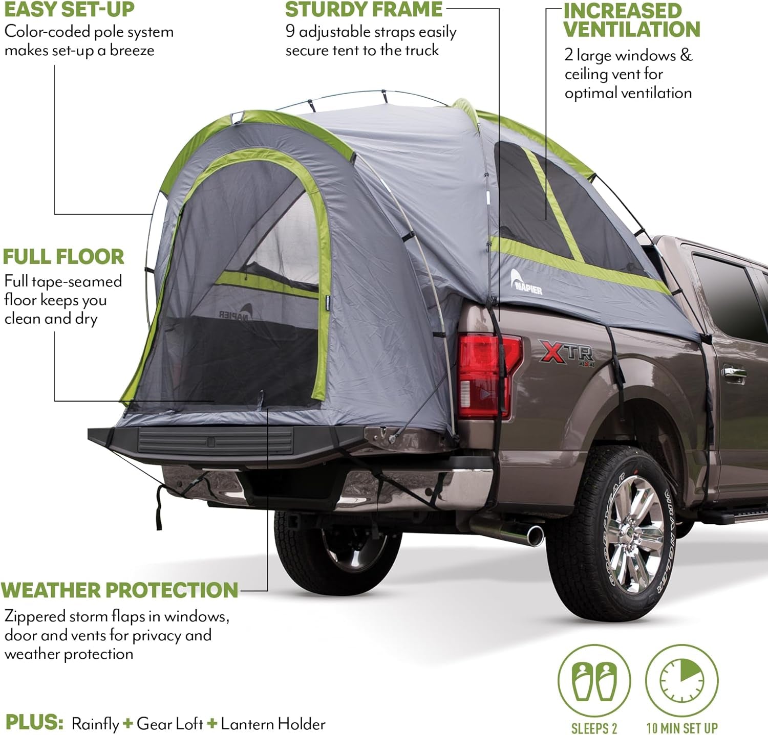 Napier Backroadz Truck Bed with Waterproof Material Coating, Comfortable and Spacious 2 Person Camping Tent, Compact and Full Size Regular Bed Long Bed, Waterproof Bed Tent, Durable and Sturdy Tent