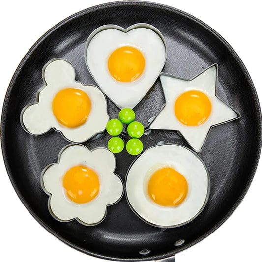 Stainless Steel 5-Style Egg Shaper: Pancake, Omelette, and Mold Rings for Frying and Cooking