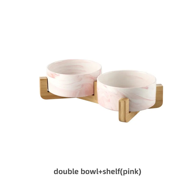 Marbling Ceramic Double Bowl For Pet - HRB MARKET