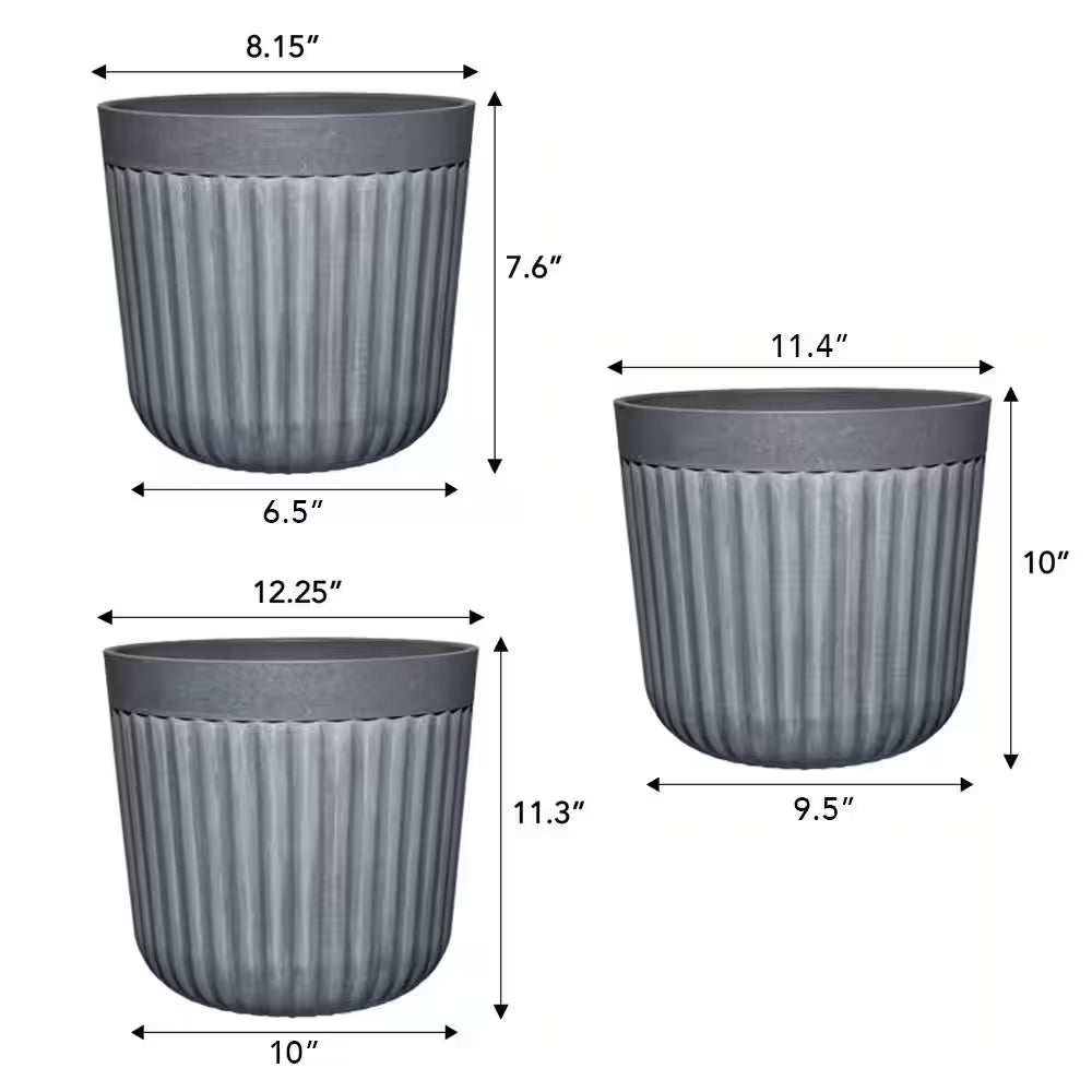 8 In./10 In./12 In. Arlington Fluted Shadow Slate Planter (Set of 3)