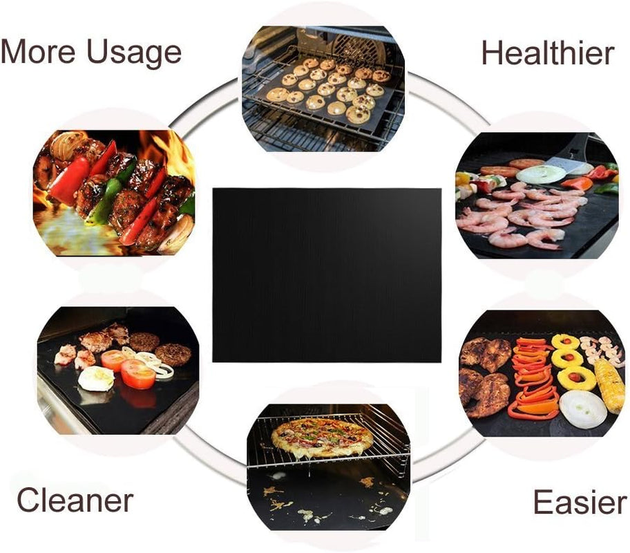 Grill Mat Set of 6 - 100% Non-Stick Reusable Mats for Gas, Charcoal or Electric Grills - Easy to Clean - 15.75 X 13-Inch, Black
