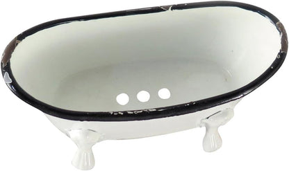 Foreside Home & Garden Black Rim White Enamel Bathtub Soap Dish