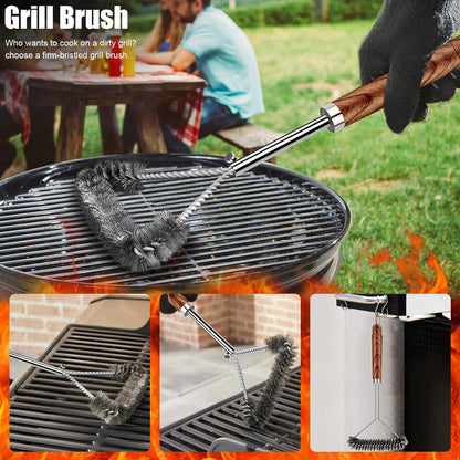 31Pcs Stainless Steel BBQ Grill Accessories Set, Heavy Duty Grilling Tools for Outdoor Camping, BBQ Utensils Kit with Mats, Grill Brush in Carrying Bag Brown