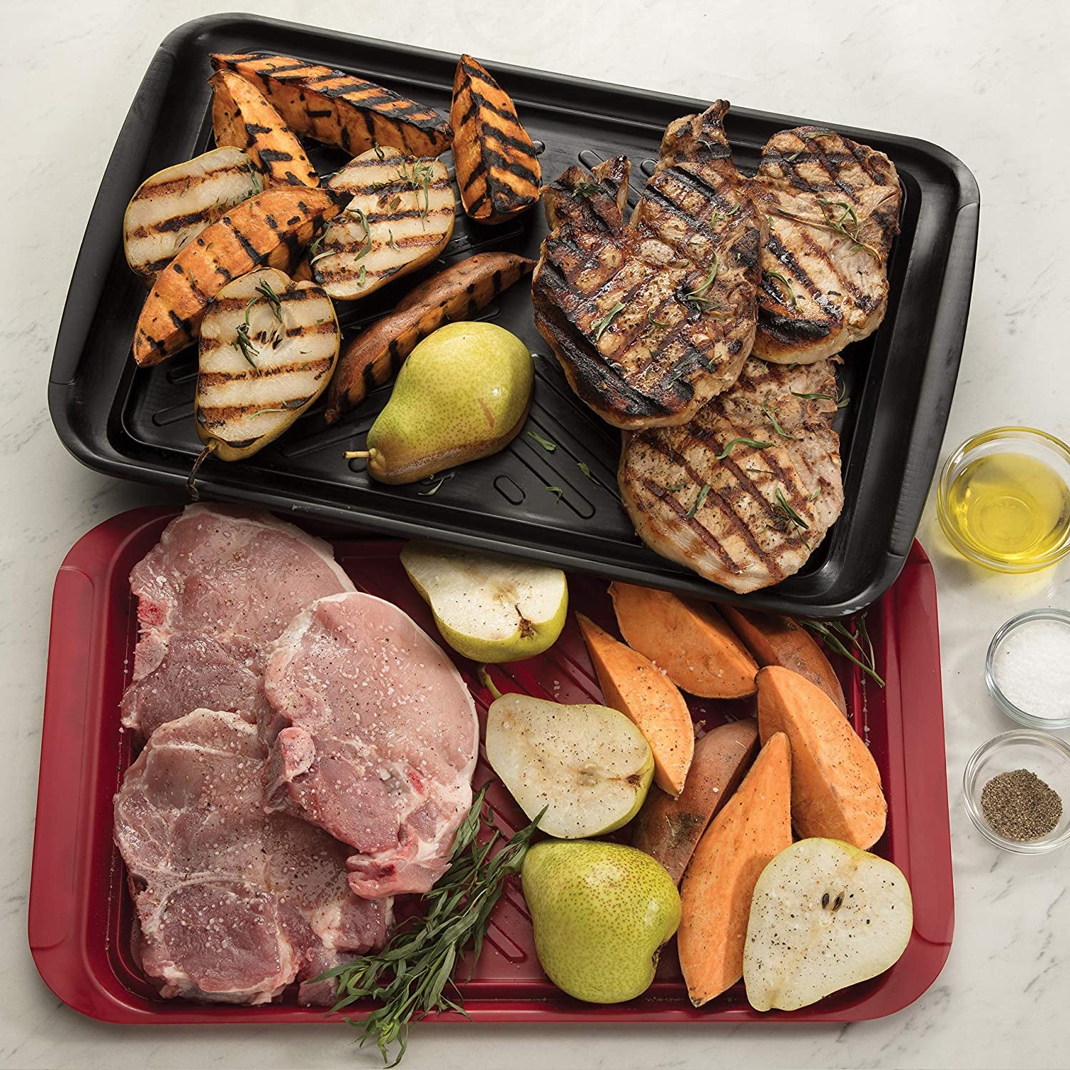 Grilling Prep and Serve Trays, Large 17 X 10.5, Black and Red, CPK-200