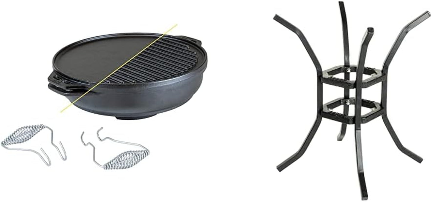 Lodge Cast Iron Cook-It-All Kit. Five-Piece Cast Iron Set Includes a Reversible Grill/Griddle 14 Inch, 6.8 Quart Bottom/Wok, Two Heavy Duty Handles, and a Tips & Tricks Booklet.